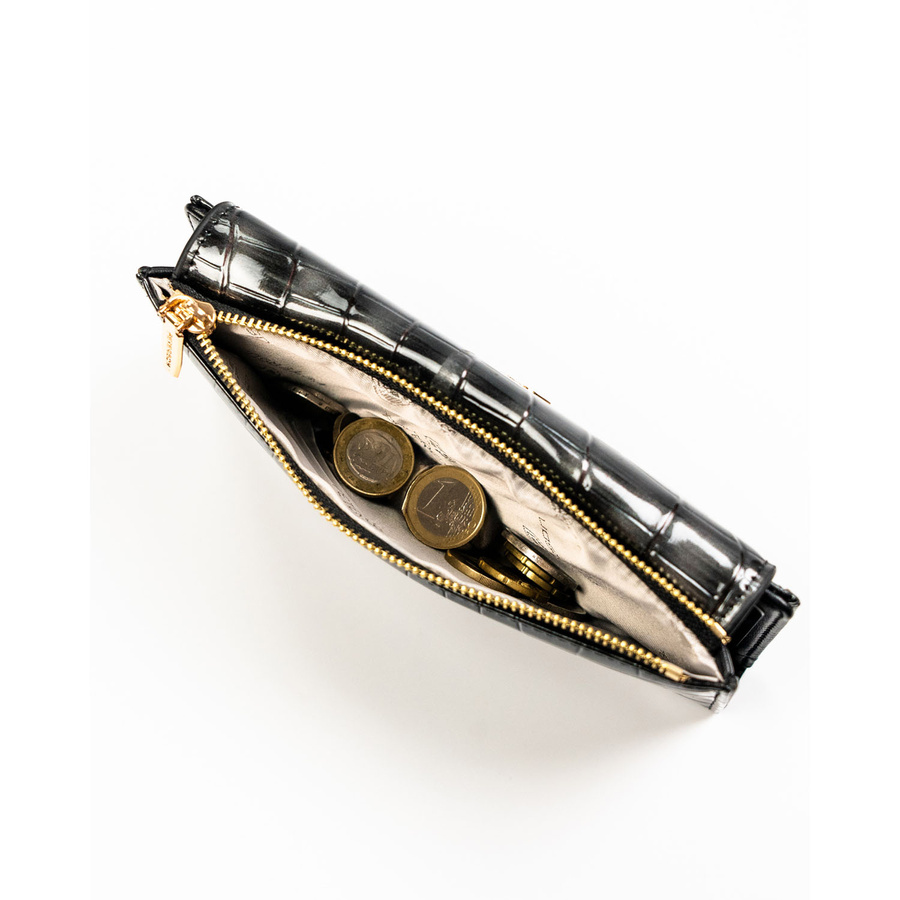 Szary portfel damski ze skóry ekologicznej zamykany na zatrzask - Peterson