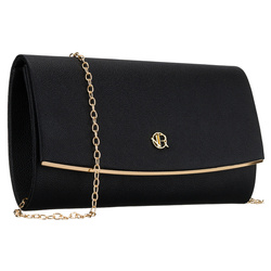 Czarna kopertówka damska wykonana ze skóry ekologicznej, zapinana klipsem magnetycznym - Rovicky