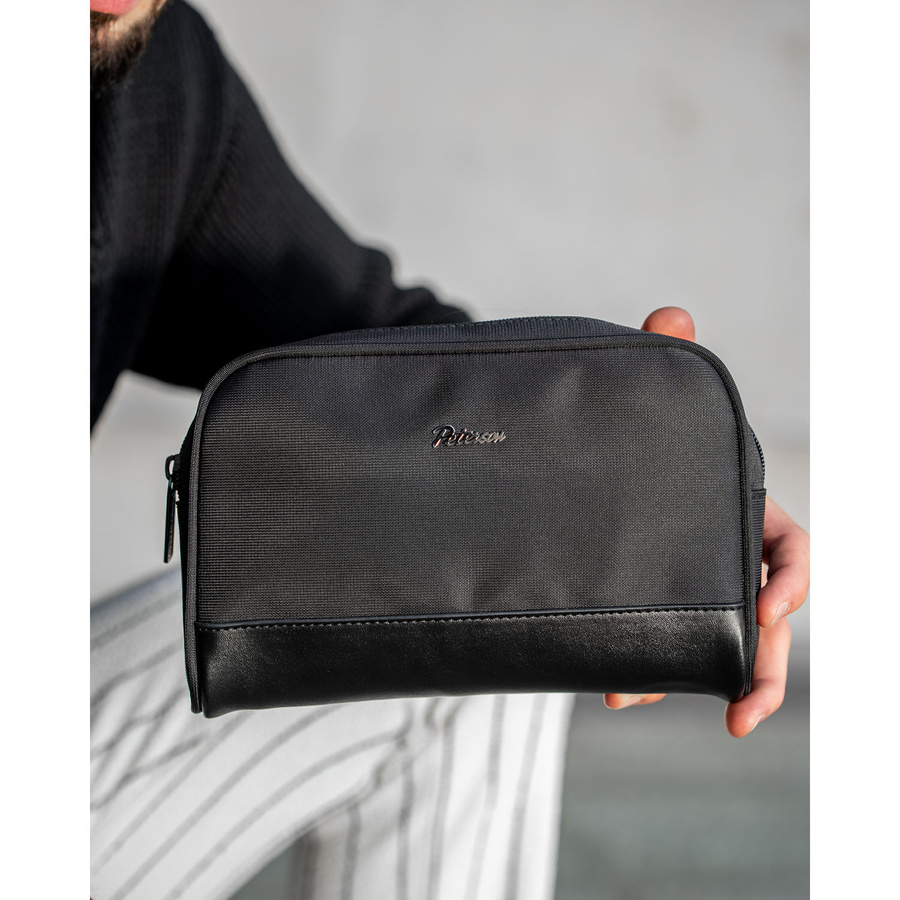 Elegancka nerka męska z poliestru i skóry ekologicznej w czarnym kolorze - Peterson