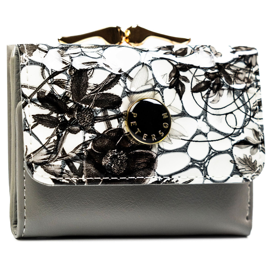 Mały portfelik damski ze skóry naturalnej w dominującym czarnym kolorze - Peterson