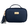 Granatowa kosmetyczka z tkaniny syntetycznej wyposażona w cztery przegródki, jednokomorowa - Peterson
