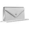 Brokatowa, srebrna kopertówka damska z magnetycznym zapięciem - Rovicky