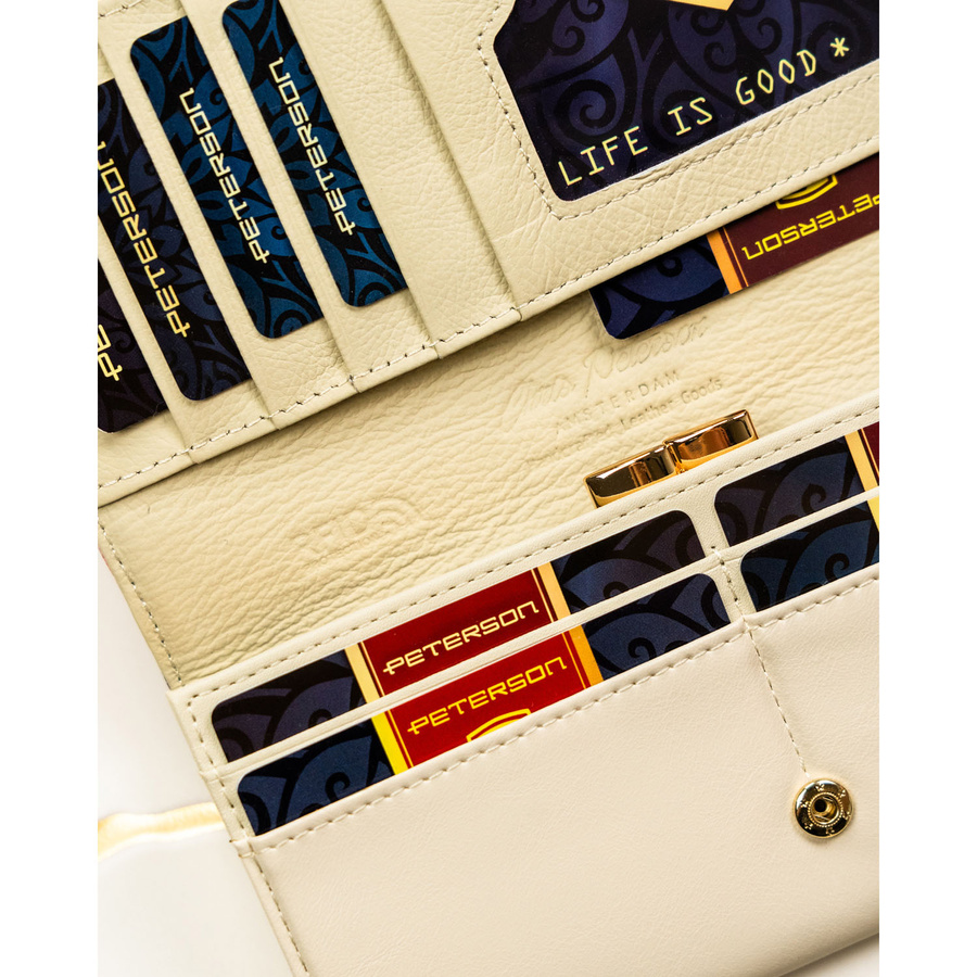 Duży portfel damski w kwiaty wykonany ze skóry naturalnej i ekologicznej z systemem RFID - Peterson