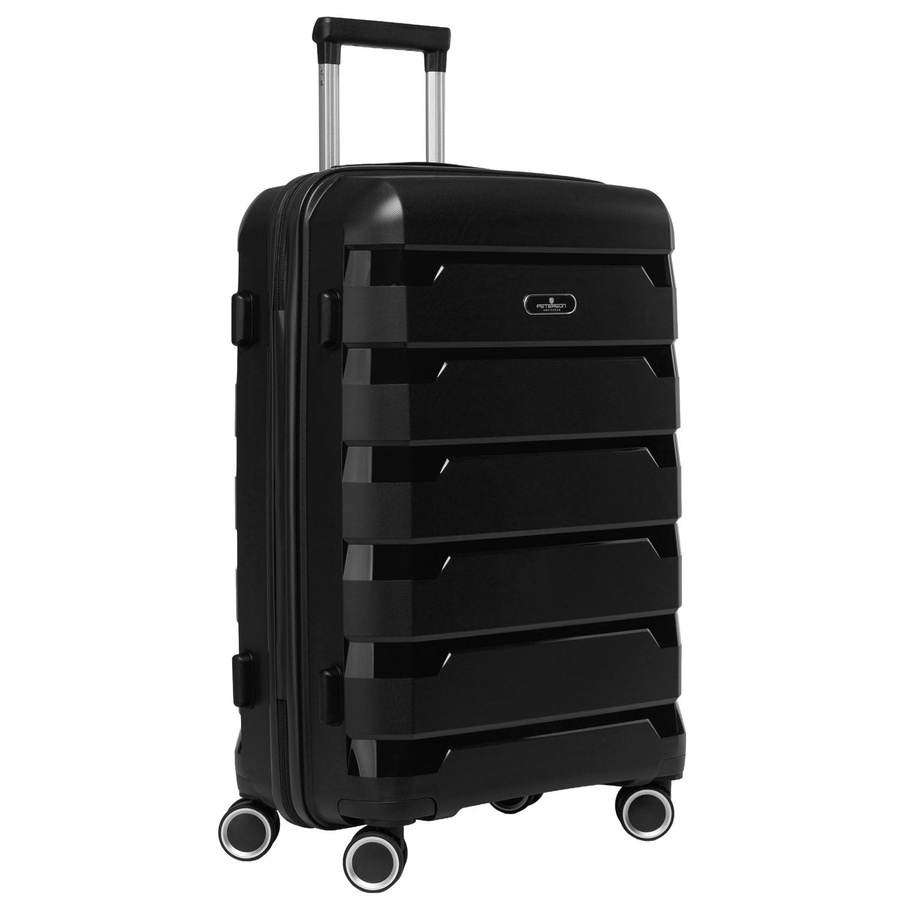 Czarna, średnia walizka z polipropylenu z obrotowymi kółkami - Peterson