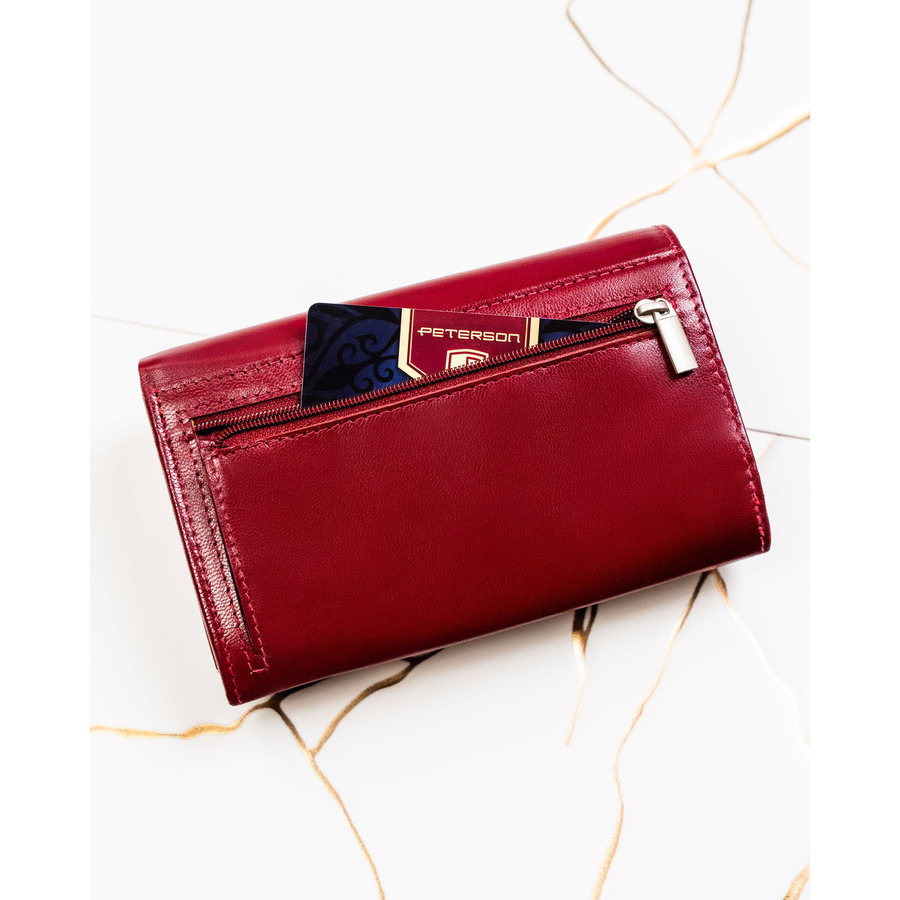 Skórzany, czerwony portfel damski zamykany na zatrzask - Peterson