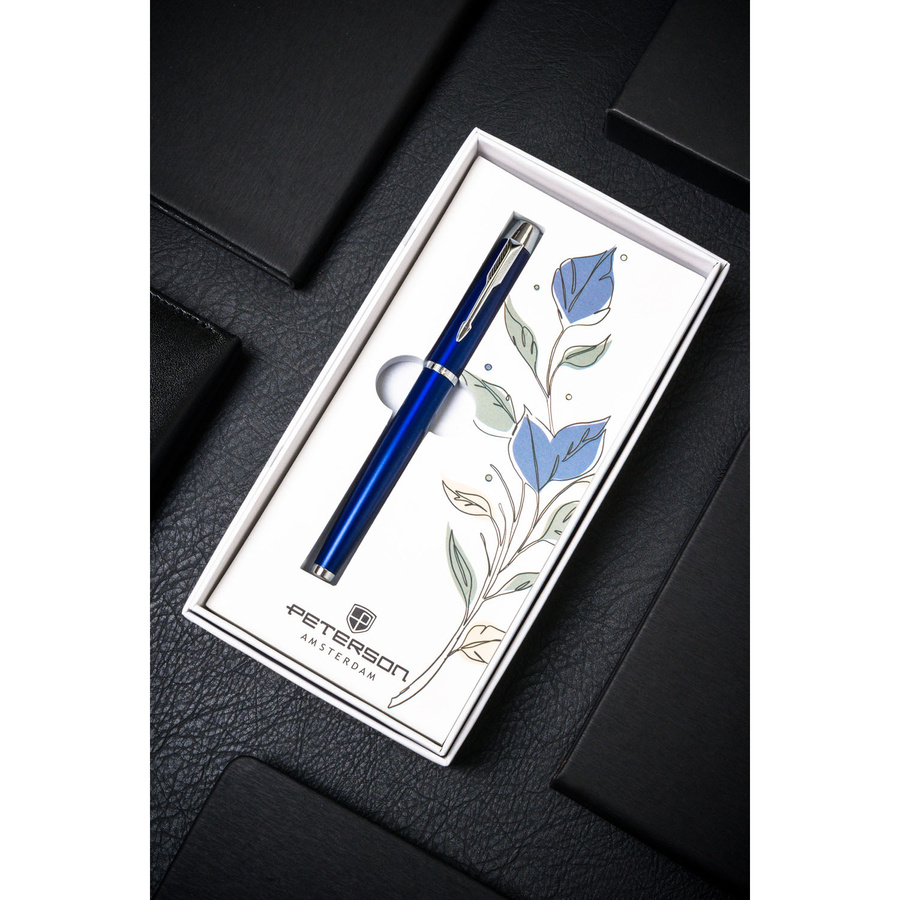 Granatowo-srebrny długopis metalowy z czarnym wkładem - Peterson