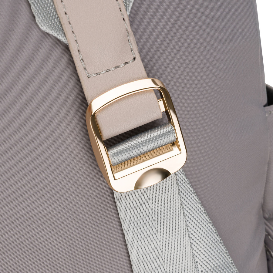 Szary plecak damski z nylonu i skóry ekologicznej z kieszonką zewnętrzną - Peterson