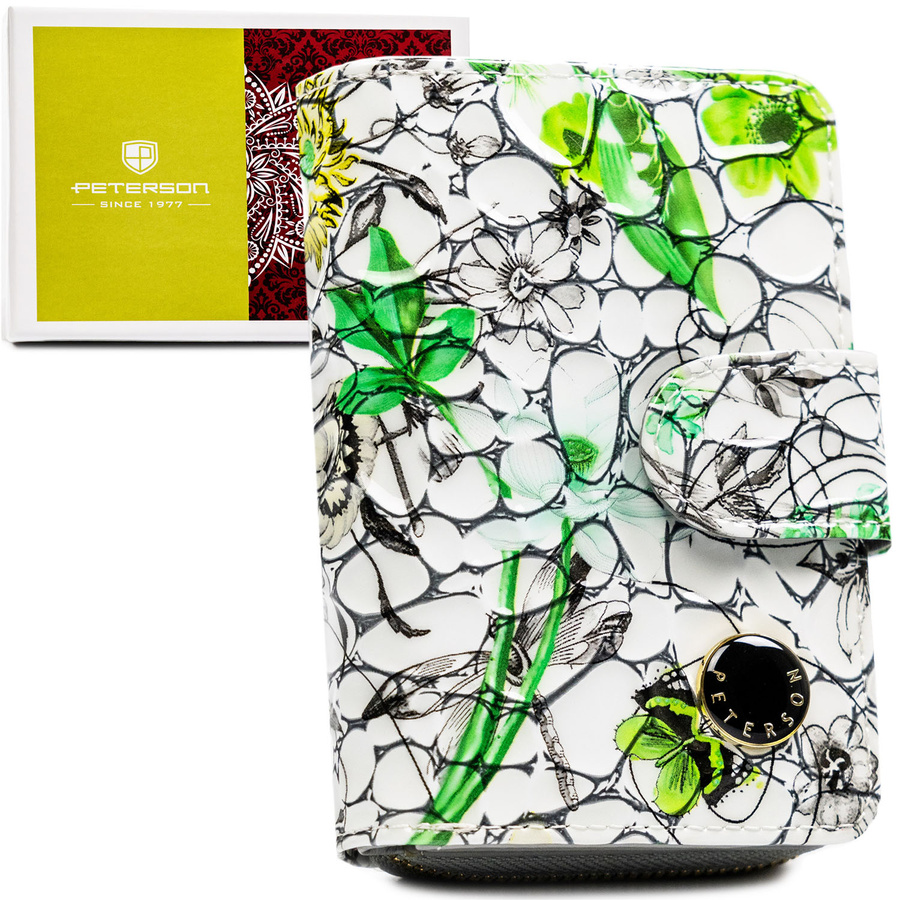 Pojemny, zielony portfel damski ze skóry naturalnej z systemem RFID - Peterson