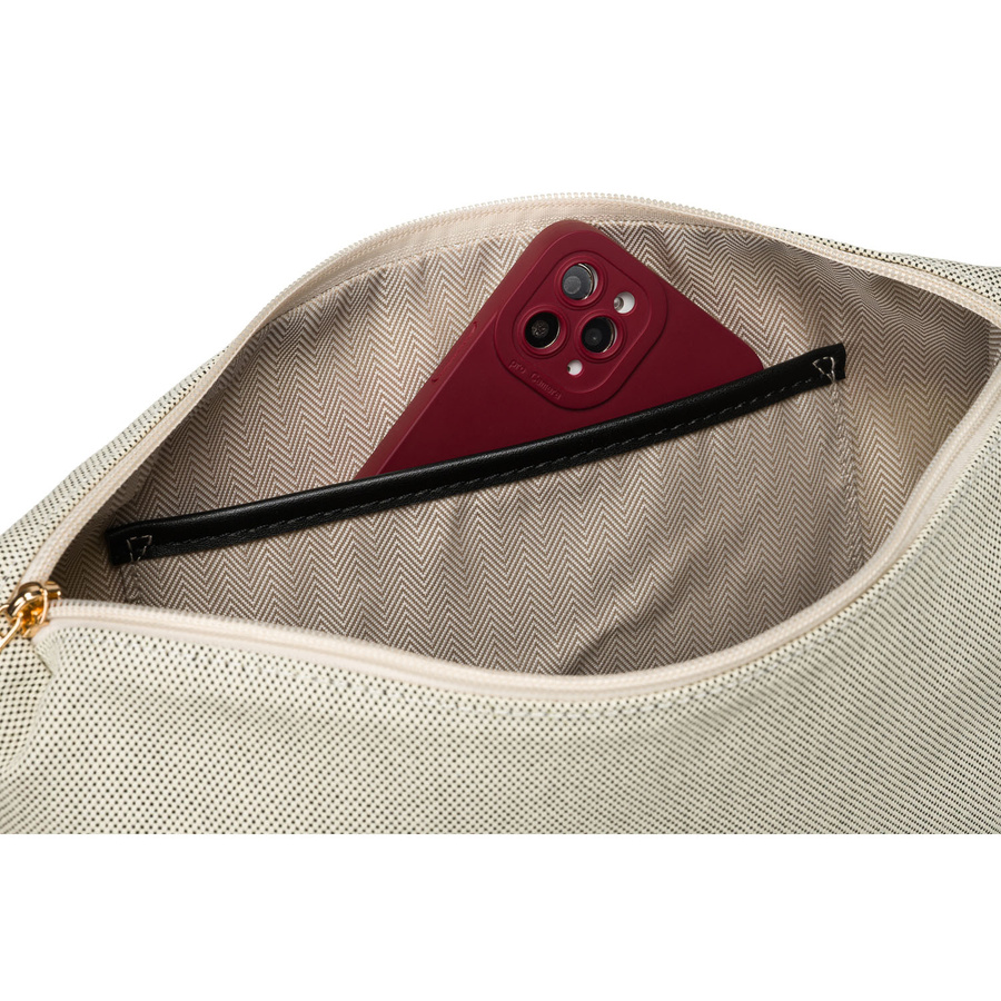 Miejska torba damska wykonana ze skóry naturalnej i włókna poliamidowego w beżowo-czarnym kolorze - Peterson