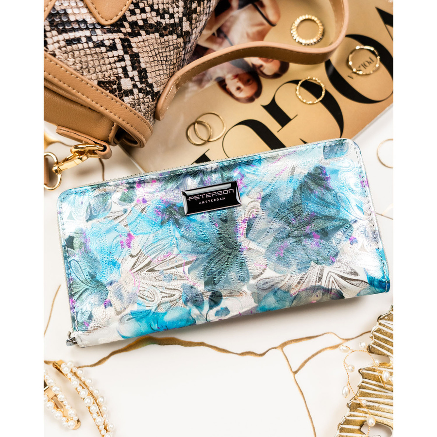 Portfel damski w typie piórnika w kwiaty zamykany suwakiem - Peterson