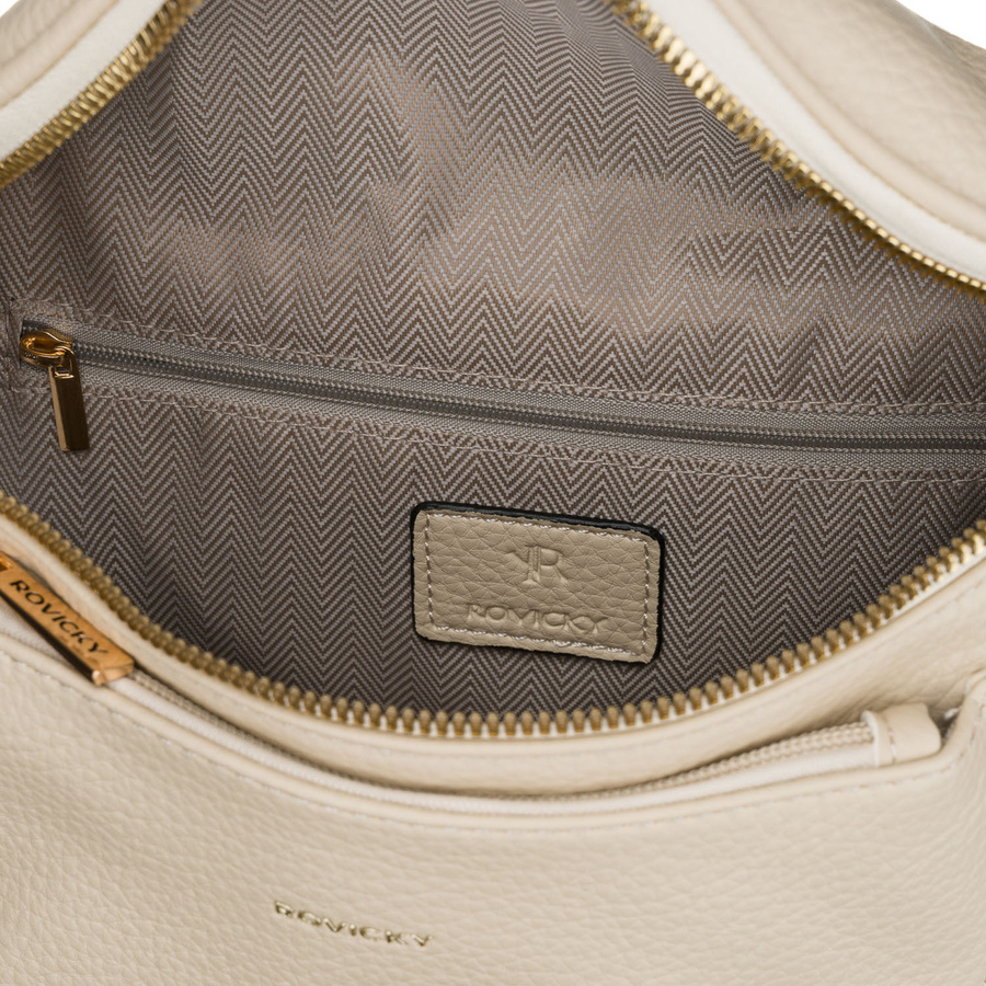 Beżowa listonoszka damska ze skóry ekologicznej zamykana suwakiem - Rovicky