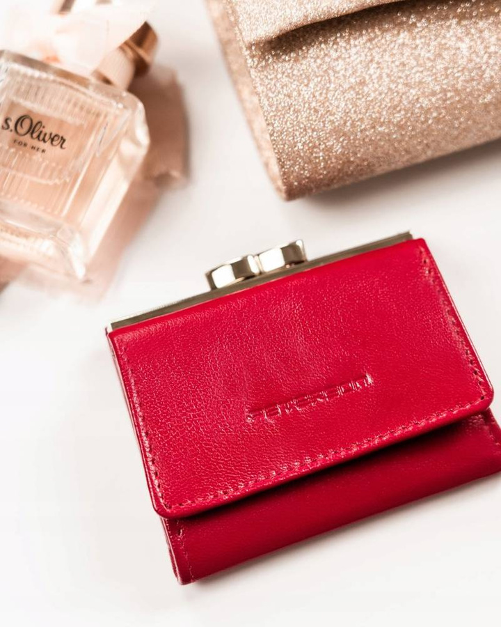 Mały, skórzany portfel damski na zatrzask i bigiel - Peterson