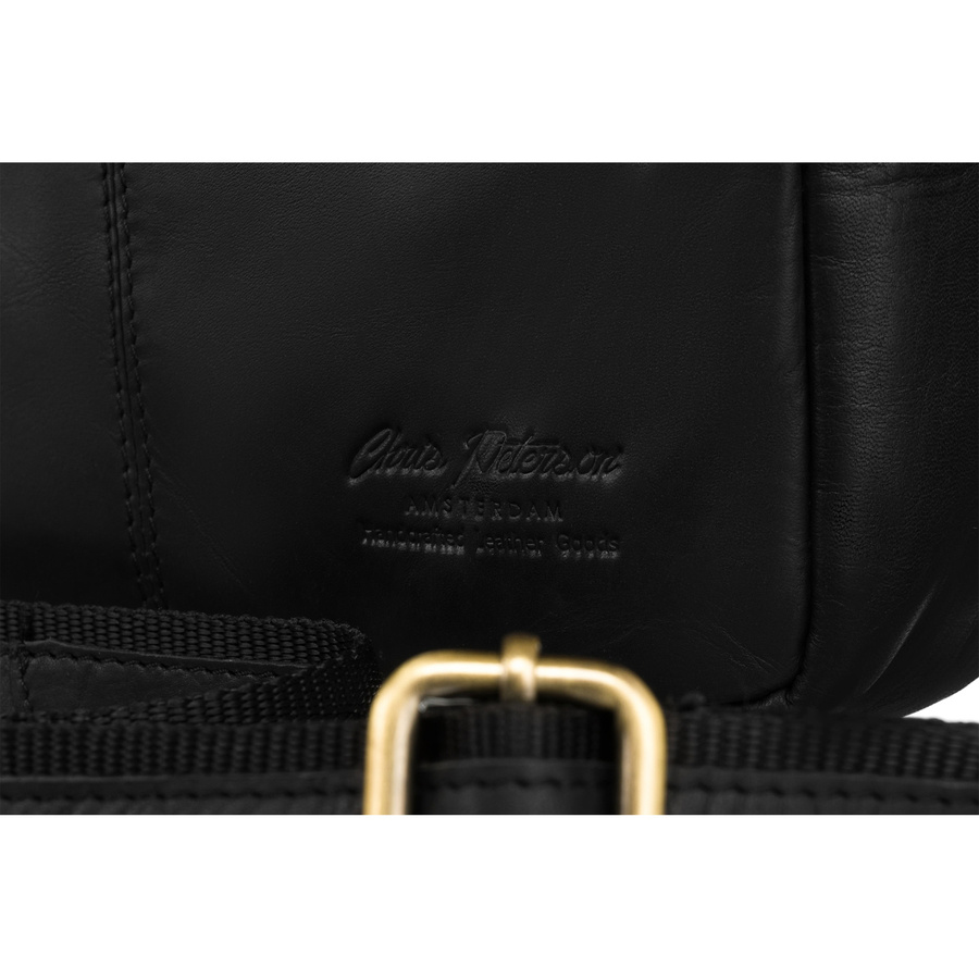 Skórzana, czarna listonoszka męska do pracy z saszetką w zestawie - Peterson 