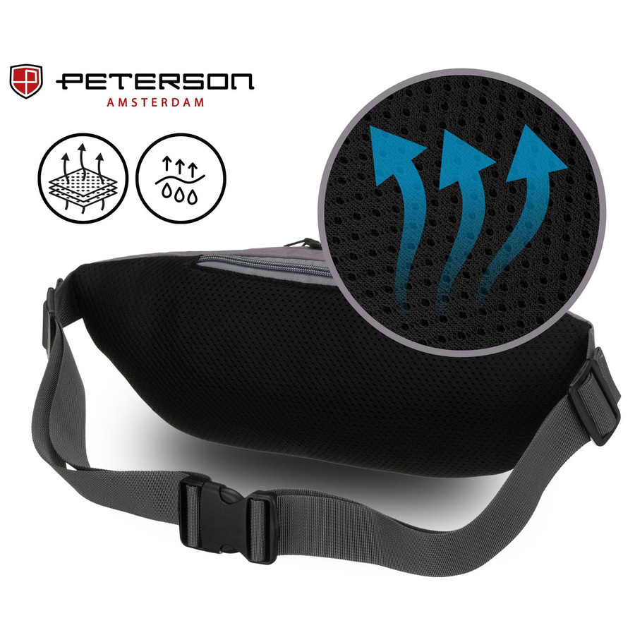 Praktyczna saszetka sportowa z poliestru w ciemnoszarym kolorze, zamykana suwakiem - Peterson