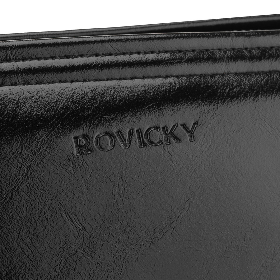 Saszetka męska ze skóry ekologicznej w czarnym kolorze, wyposażona w uchwyt na rękę - Rovicky