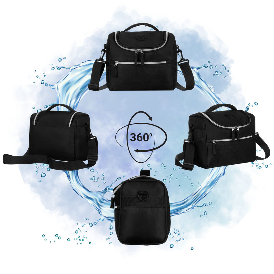 Czarna, praktyczna kosmetyczka podróżna z tkaniny syntetycznej z dopasowanym paskiem - Peterson