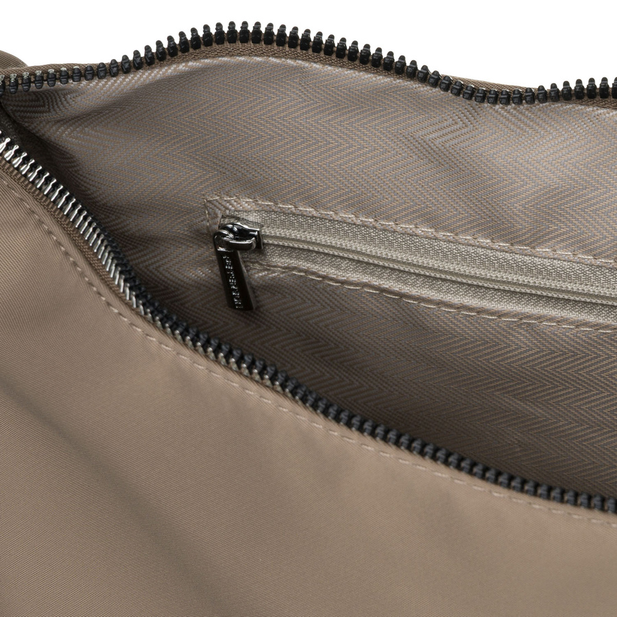 Ciemnobeżowa listonoszka damska z poliestru, jednokomorowa z zewnętrzną kieszonką - Peterson