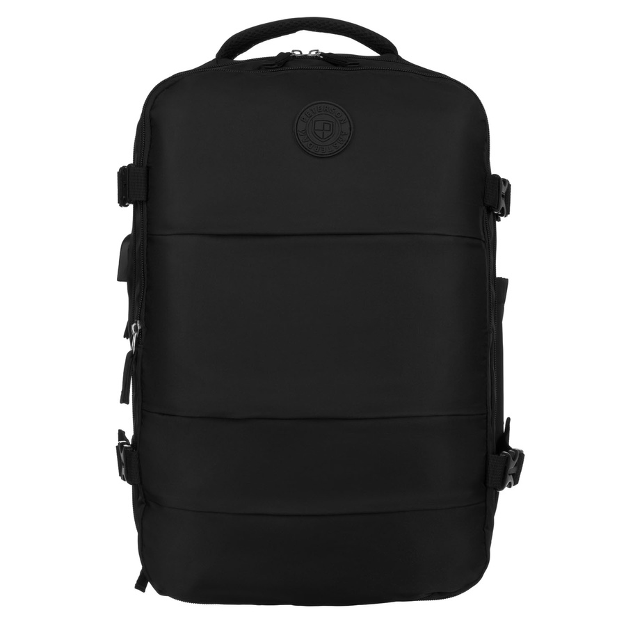 Czarny, trzykomorowy plecak podróżny wykonany z poliestru - Peterson