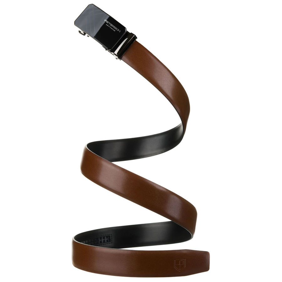 Brązowy pasek męski ze skóry naturalnej z automatyczną klamrą - Peterson