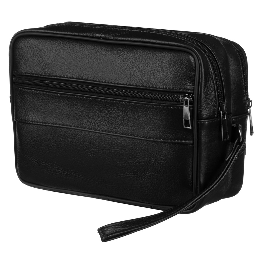 Skórzana saszetka męska w czarnym kolorze z kieszeniami zewnętrznymi - Rovicky
