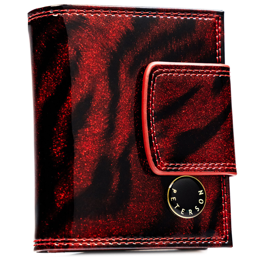 Czerwony, lakierowany portfel damski ze skóry naturalnej i ekologicznej z systemem RFID - Peterson