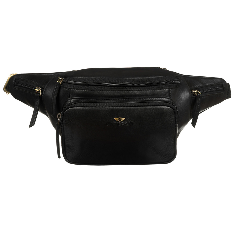 Klasyczna, czarna, skórzana nerka męska na biodra - Peterson