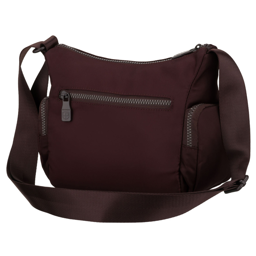 Bordowa listonoszka damska z poliestru zawieszona na szerokim pasku, dwukomorowa - Peterson