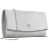 Srebrna, elegancka torebka damska wykonana z tkaniny syntetycznej zamykana klipsem magnetycznym - Rovicky