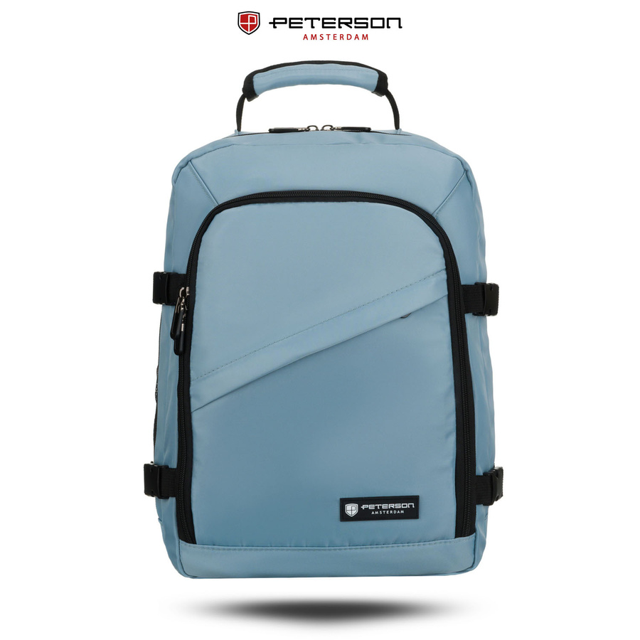 Plecak podróżny w niebieskim kolorze, dwukomorowy i zawieszony na regulowanych szelkach - Peterson