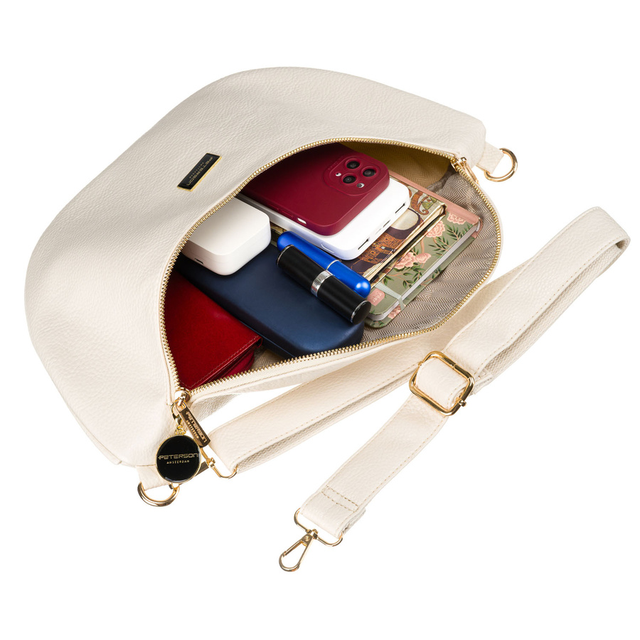 Miejska modna beżowa nerka damska na biodra lub przez ramię crossbody skóra ekologiczna Peterson