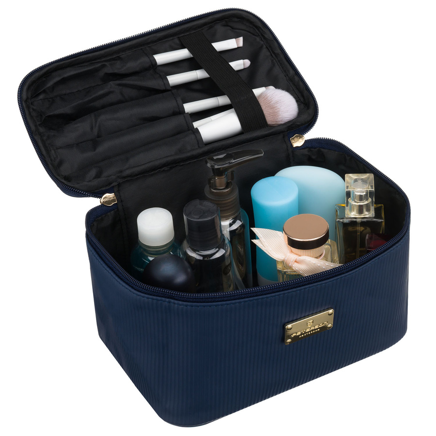 Granatowa kosmetyczka z tkaniny syntetycznej z poręcznym uchwytem - Peterson