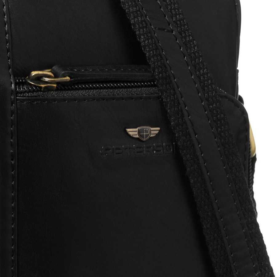 Elegancka, czarna listonoszka męska ze skóry naturalnej z zewnętrzną kieszonką na suwak - Peterson
