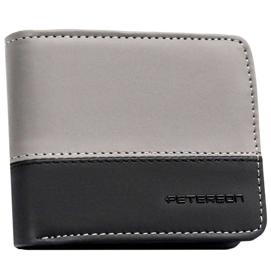 Czarno-szary portfel męski w orientacji poziomej bez zapięcia zewnętrznego - Peterson