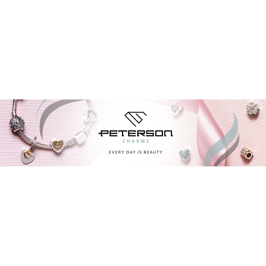 Srebrny charms serce z cyrkonią i napisem do modułowej bransoletki - Peterson