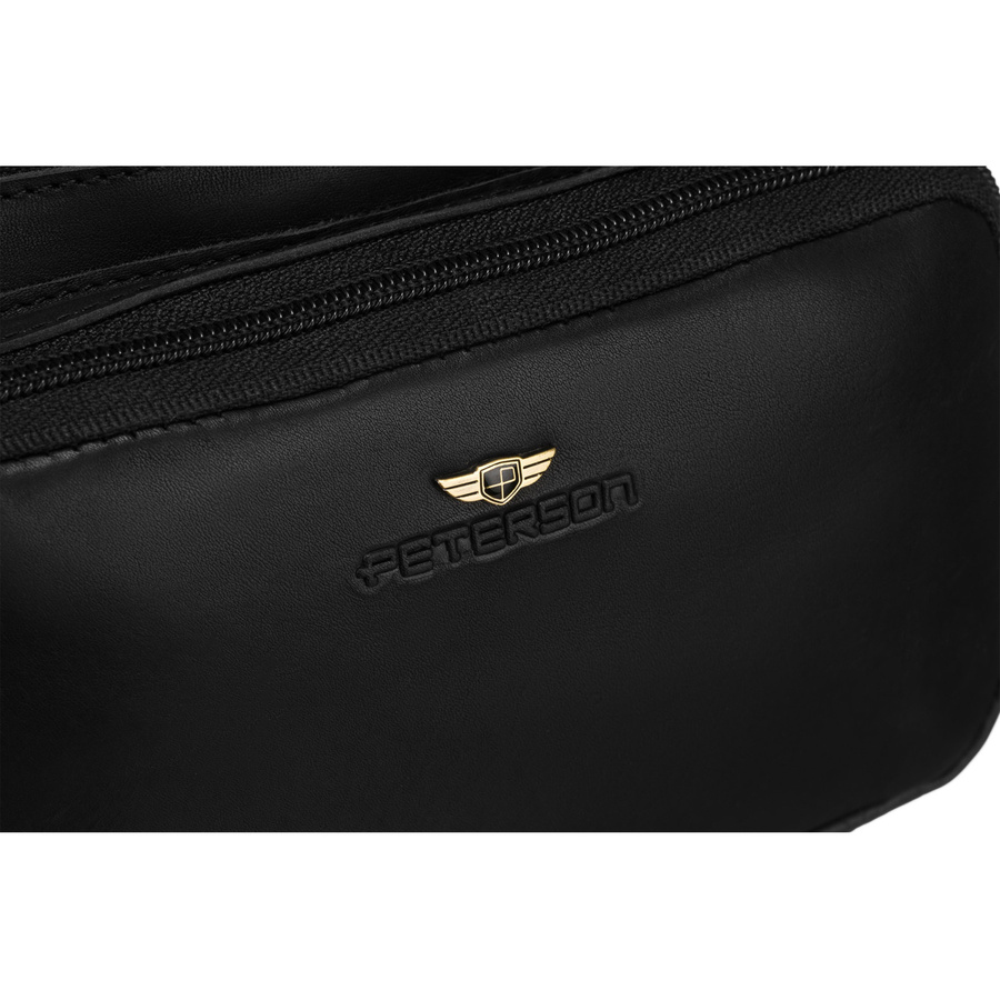 Skórzana, czarna nerka męska z kieszeniami i etui na klucze - Peterson