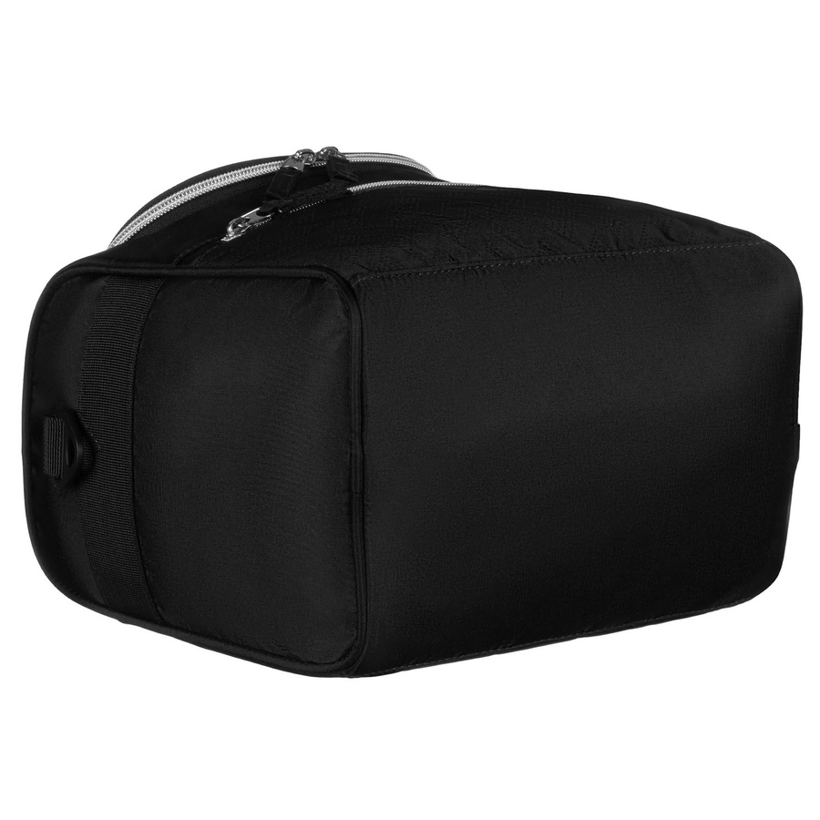 Czarna, praktyczna kosmetyczka podróżna z tkaniny syntetycznej z dopasowanym paskiem - Peterson