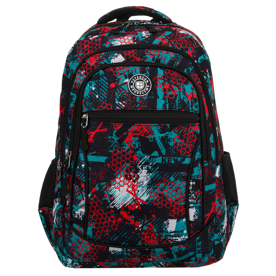 Dwukomorowy plecak szkolny odszyty z poliestru w oryginalny wzór - Peterson