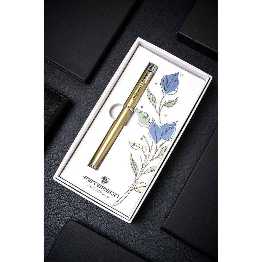 Oliwkowy długopis metalowy z czarnym wkładem - Peterson