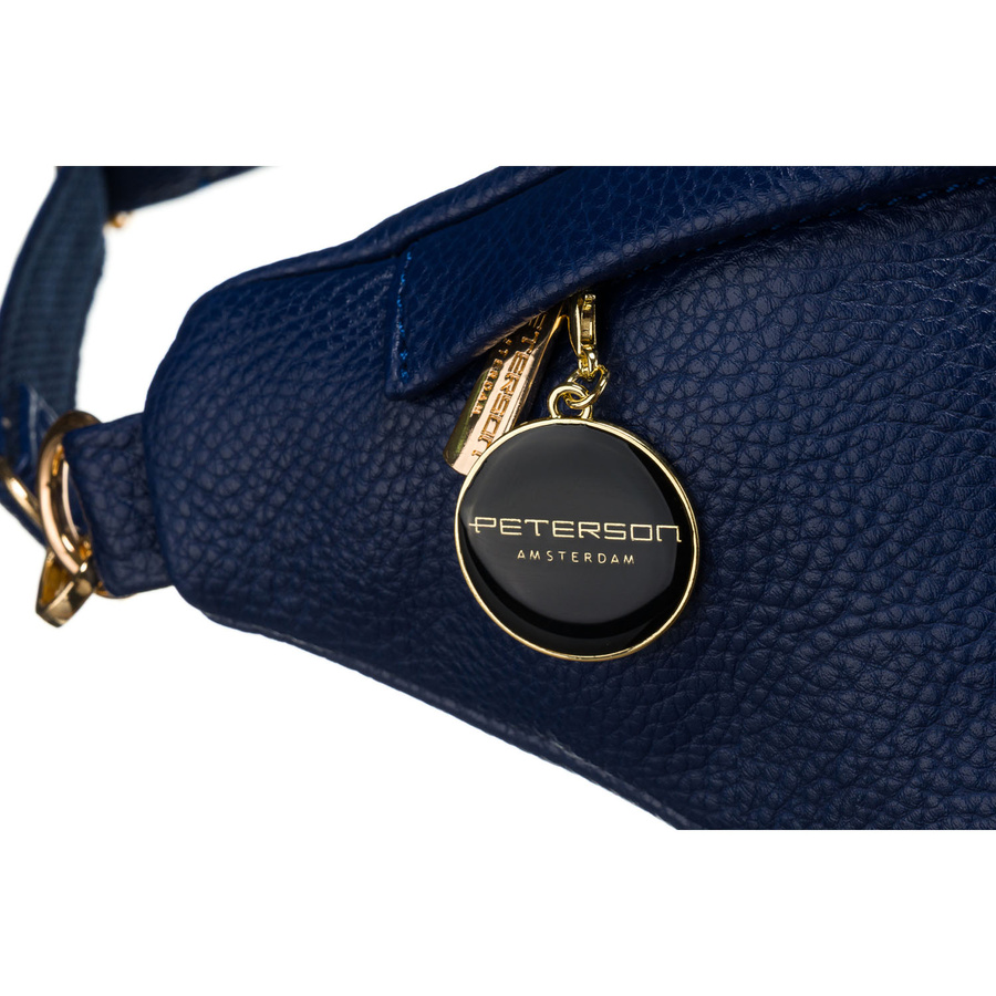 Granatowa sportowa nerka damska ze skóry ekologicznej saszetka na biodra lub na ramię crossbody Peterson