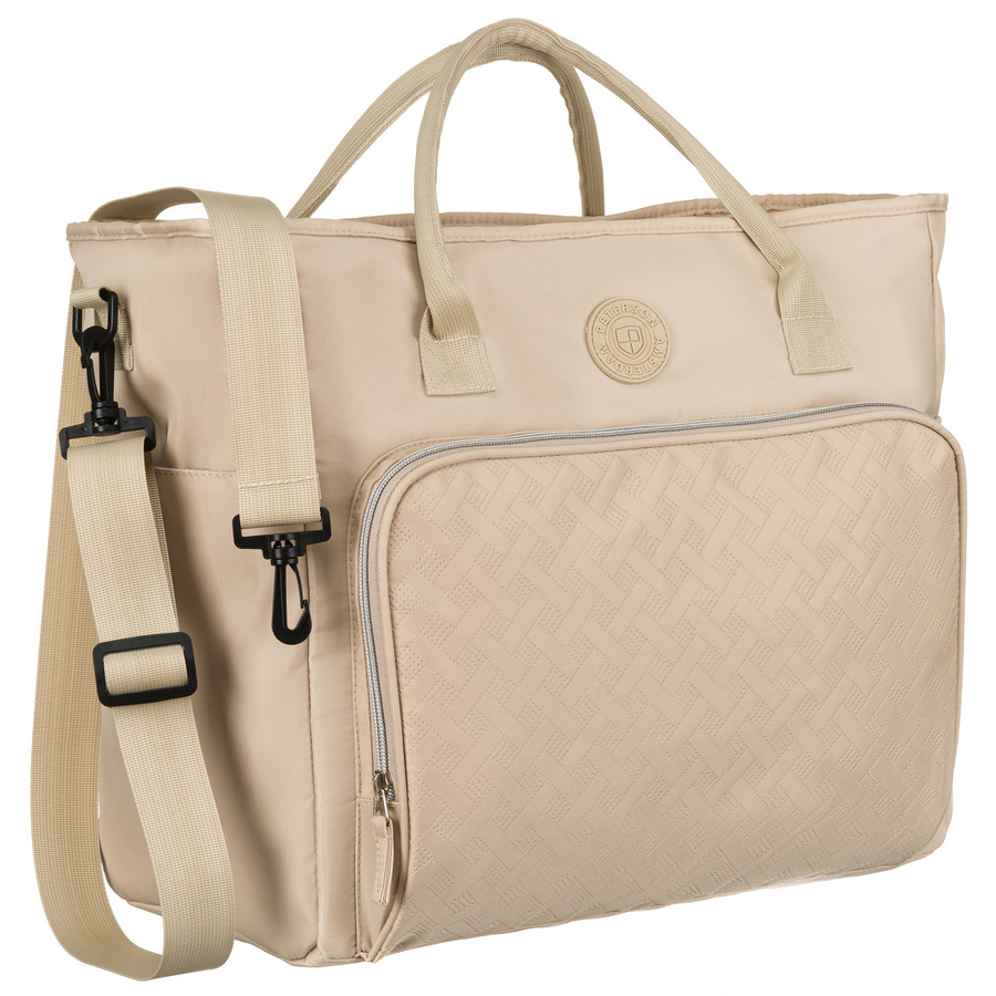 Praktyczna torba podróżna z poliestru w beżowym kolorze, wyposażona w uchwyt na walizkę - Peterson