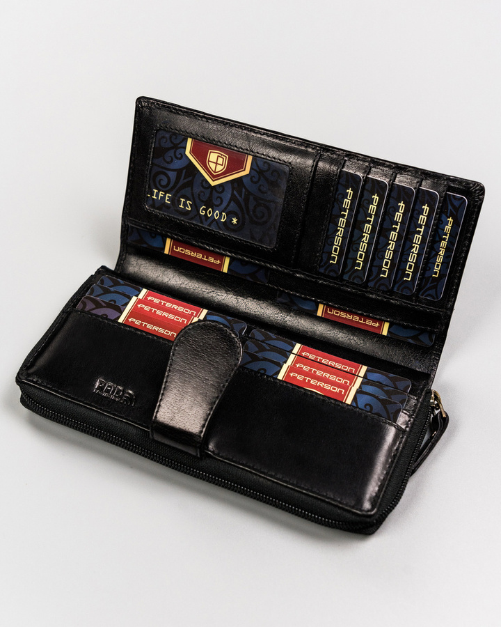 Duży, skórzany portfel damski na zamek i zatrzask - Peterson