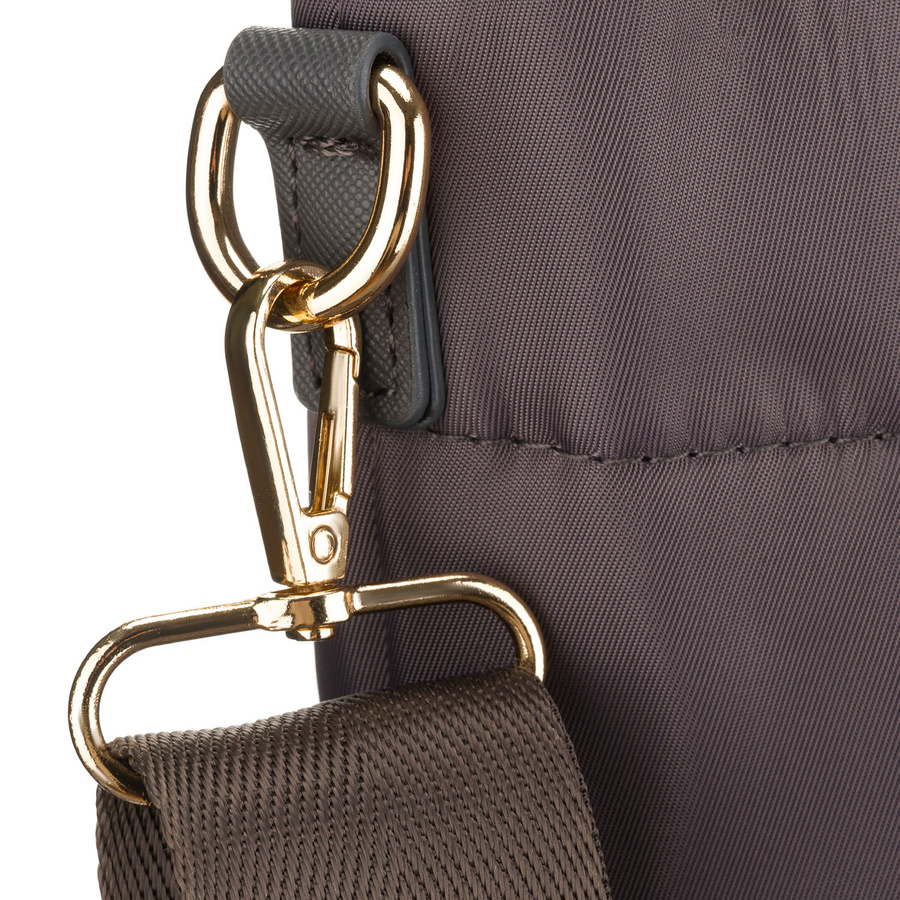 Nylonowa shopperka damska w szarym kolorze z doczepianym, regulowanym paskiem - Peterson