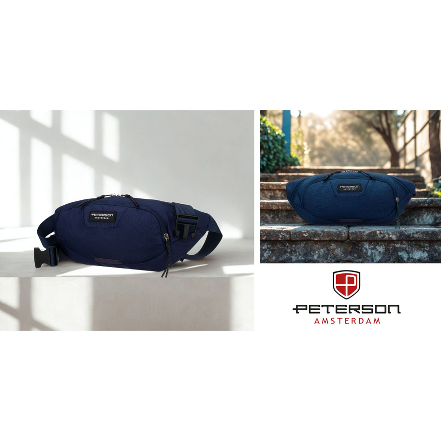 Granatowa, sportowa saszetka z poliestru zamykana suwakiem - Peterson