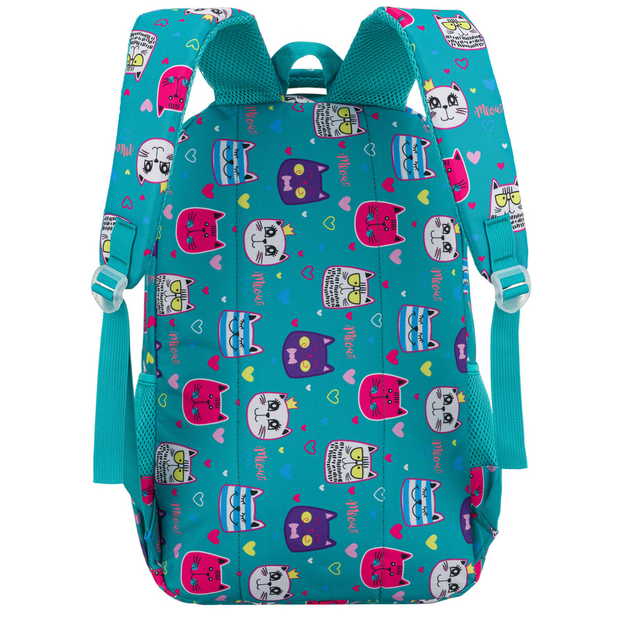 Młodzieżowy plecak szkolny odszyty z poliestru pokryty uroczym wzorem w kotki - Peterson