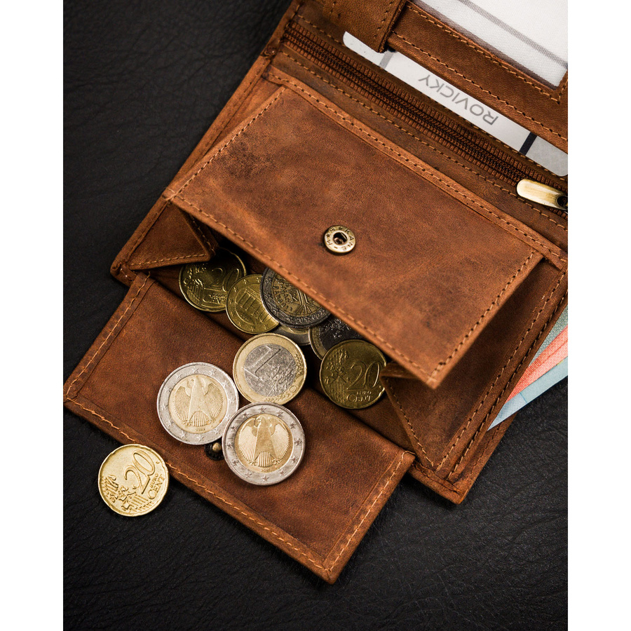 Skórzany portfel męski w kolorze brązowym bez zapięcia z tłoczeniem w kształcie psa