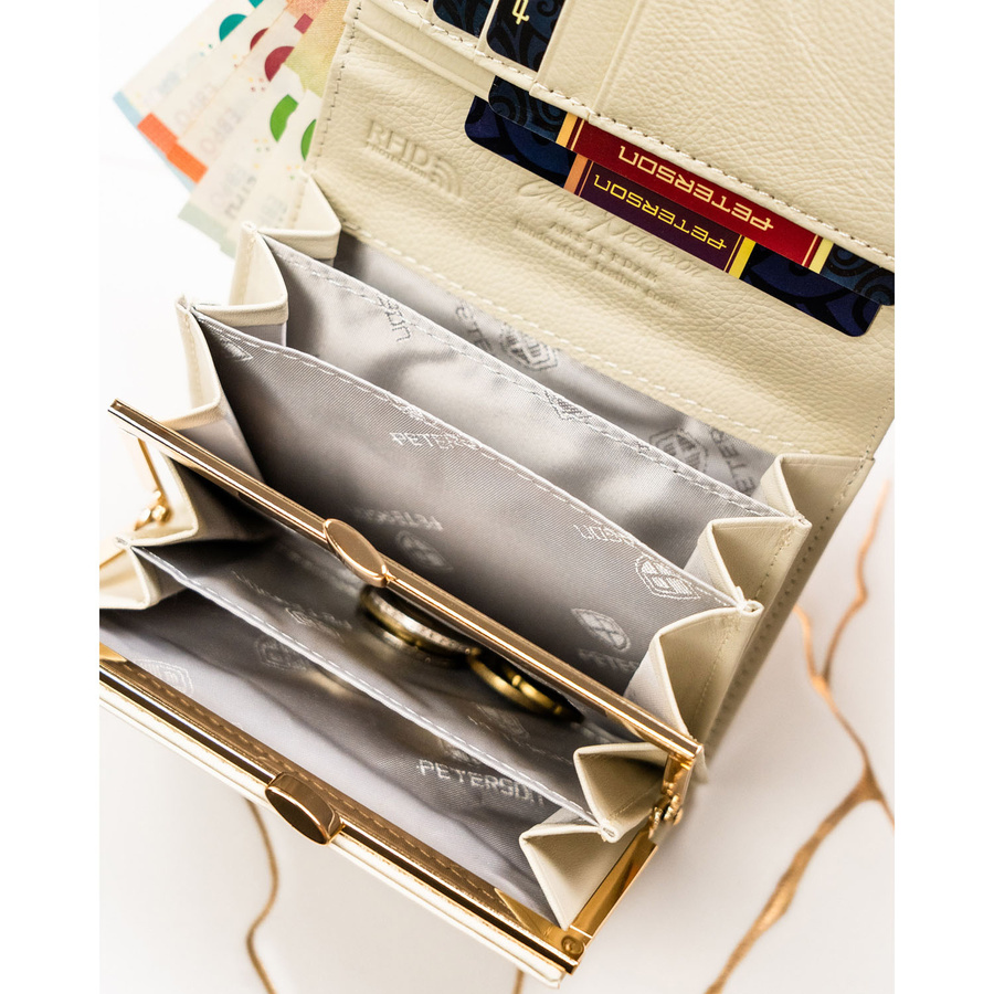 Elegancki portfel damski w kwiaty wykonany ze skóry naturalnej i ekologicznej - Peterson