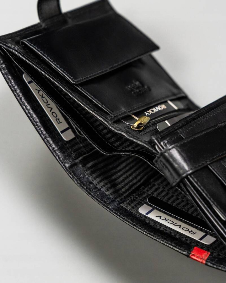 Duży, skórzany portfel męski na zatrzask - Rovicky