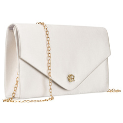 Biała kopertówka damska z tkaniny syntetycznej zamykana klipsem magnetycznym - Rovicky