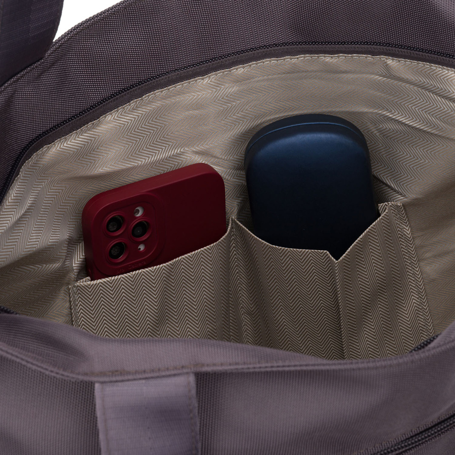 Pojemna torba damska w szarym kolorze z przegrodą na laptopa wykonana z poliestru - Peterson