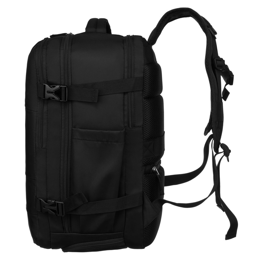 Czarny, trzykomorowy plecak podróżny wykonany z poliestru - Peterson